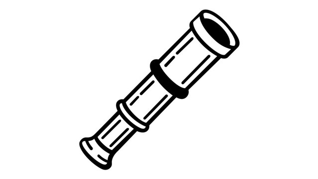 Minimalist black and white vector icon illustration of a vintage telescope or spyglass, perfect for education, science, astronomy, and exploration themes in a clean, professional line art style.