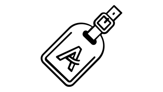 Luggage tag line icon vector illustration featuring a minimalist black and white design of a travel suitcase label with a buckle and letter A. Scalable AI-generated graphic for travel needs.