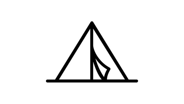Minimalist Camping Tent Vector Icon Illustration, Scalable Black Line Art of a Triangular Outdoor Shelter for Hiking, Travel, and Adventure, Flat Design Element for Web and Mobile Apps