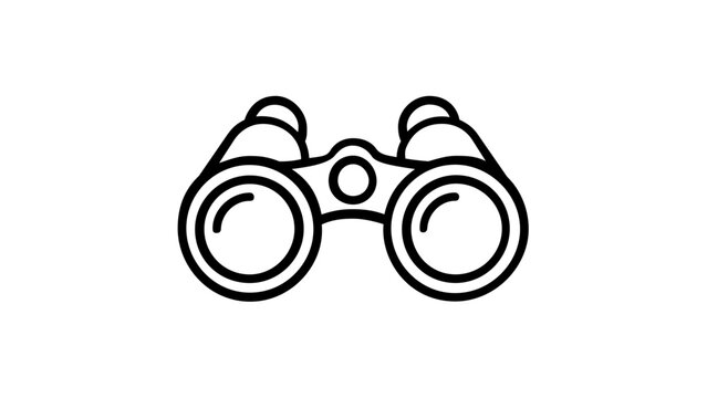 Minimalist binoculars vector icon illustration featuring a clean black line art design. Perfect for travel, exploration, bird watching, and discovery themes. Scalable flat graphic for web and UI.