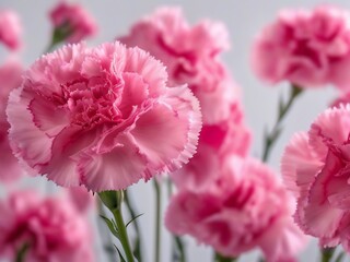 Obraz premium Pink carnation flowers soft bokeh white background