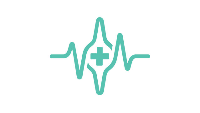 Medical heartbeat EKG pulse line vector icon with central cross symbol, representing healthcare, cardiology, and emergency medicine. Scalable minimalist flat illustration for hospital branding.