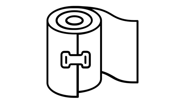 Medical bandage roll vector icon illustration. Minimalist flat line art of an elastic compression wrap with clip for first aid, injury recovery, healthcare, and medical treatment. Scalable.