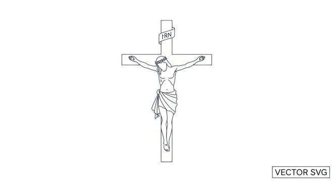Jesus Christ Crucifixion Line Art Vector Illustration