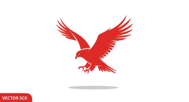 Red Hawk Silhouette Landing Isolated White Background