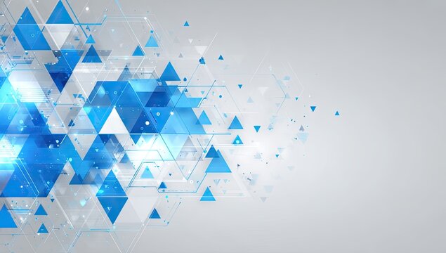 Abstract Blue Geometric Triangles Digital Art Background.