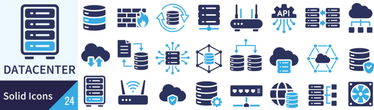ベクターのデータセンターに関するシルエットアイコンセット
