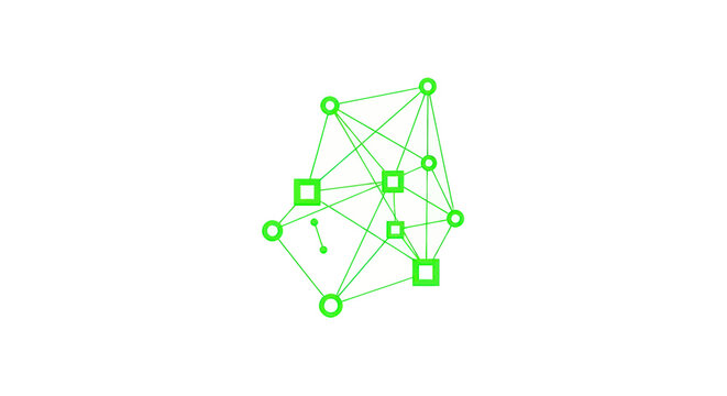 Abstract Network Connection, Data Flow, Digital Technology, Green Lines, White Background