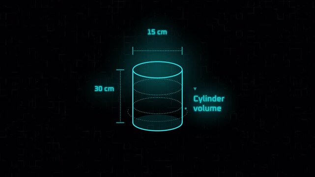 Futuristic Cylinder Diagram with Digital Wireframe and Measurement Data Visualization Technology Concept