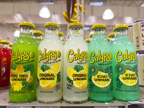 Calypso Lemonade Bottles Original Kiwi Tropical Mango Lemonade Store Shelf Display