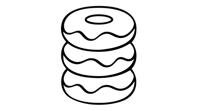 Minimalist Vector Illustration of a Stack of Three Glazed Donuts, Simple Line Art Icon for Food and Bakery Design, Scalable Flat Graphic Element, AI-Generated Sweet Dessert Symbol.
