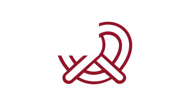 Minimalist Red Line Art Pretzel Vector Icon Illustration, Scalable Flat Design for Bakery, Snack, or Oktoberfest Branding, AI-Generated Graphic for Food Menus and Web Design Elements