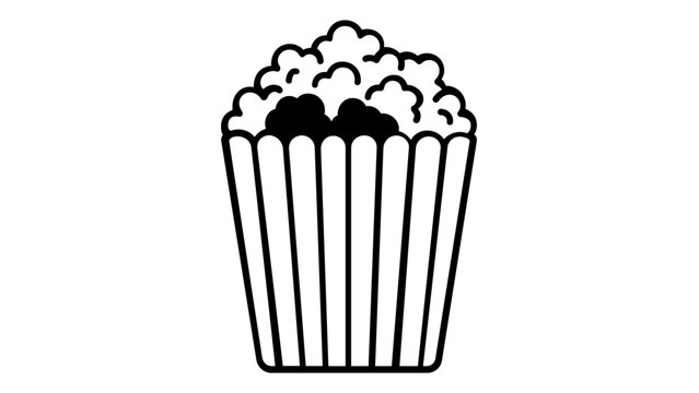 Minimalist Popcorn Bucket Vector Icon Illustration, Flat Line Art Cinema Snack Container Filled with Popped Corn Kernels, Scalable AI-Generated Graphic for Movie Theater and Food Design Themes.