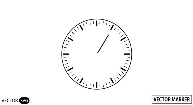 Minimalist Clock Face Illustration with Tick Marks and Hand