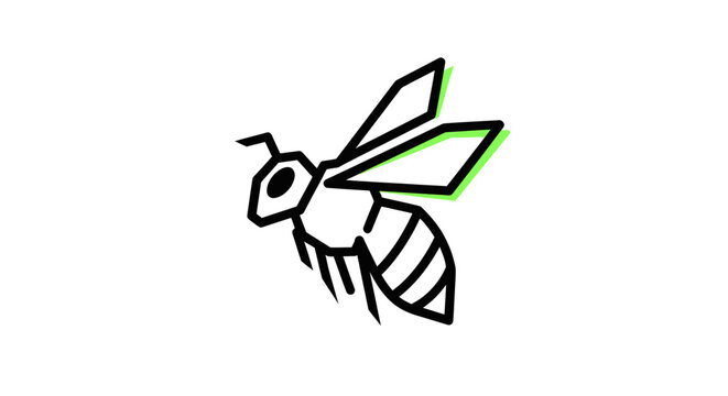 Minimalist Bee Icon with Neon Green Outline, Simple Insect Vector Art