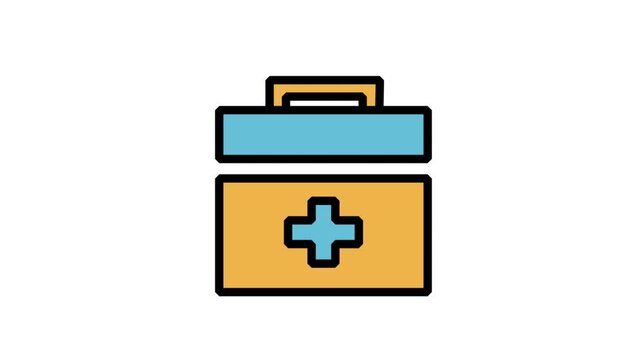 Animated first aid kit briefcase icon for medical emergencies, healthcare safety, and primary care equipment.