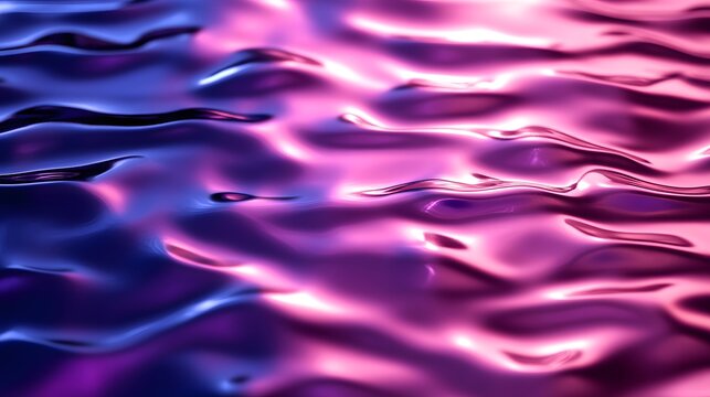 Rippling liquid surface reflects vibrant pink and blue light in a hypnotic pattern.