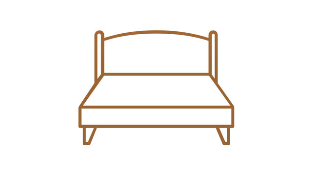 Minimalist brown line vector icon illustration of a double bed for bedroom furniture design, home interior decor, sleep-related concepts, and hotel service symbols, scalable flat graphic.
