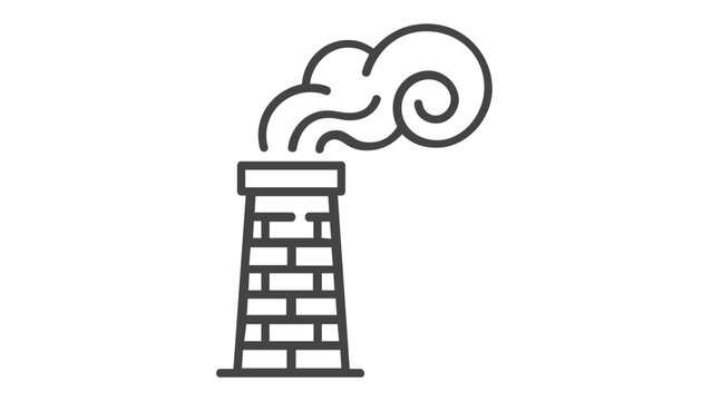 Industrial brick chimney smokestack with thick smoke billowing out vector icon illustration. Minimalist line art design representing factory pollution, carbon emissions, and environmental impact.