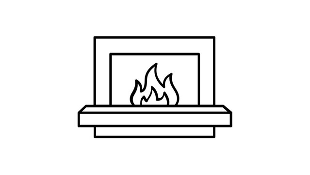 Minimalist fireplace vector icon illustration with burning fire flames, simple line art design for home heating, interior decor, cozy atmosphere, and architectural symbols, scalable flat.