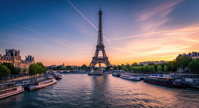Eiffel Tower at Sunset - A Stunning Parisian View.