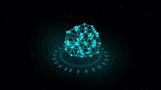 Futuristic AI Brain Network with Digital Wireframe and Cyber Data Interface Technology Concept