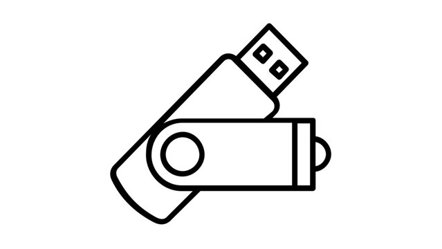 Minimalist USB flash drive vector icon illustration. Scalable line art of a portable thumb drive for data storage, memory transfer, and computer hardware. Flat design for tech gadgets and tools.