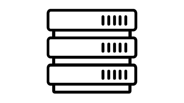 Minimalist server rack vector icon illustration for data storage, cloud computing, and network database concepts. Scalable flat design graphic for technology, hosting, and IT infrastructure.