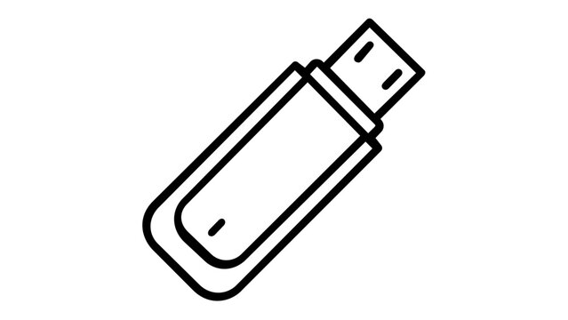 Minimalist USB Flash Drive Vector Icon Illustration, Portable Data Storage Device Line Art Graphic, Scalable Digital Memory Stick Symbol for Technology Gadgets and Computer Hardware Design.