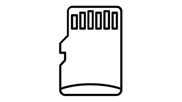 Micro SD memory card vector icon illustration. Minimalist flat line art of a digital storage device for cameras, smartphones, and computers. Scalable AI-generated graphic for tech design.
