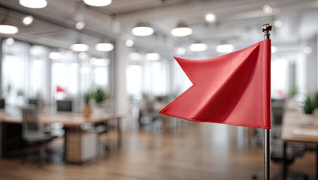 Red Flag Waving in a Modern Office Space.
