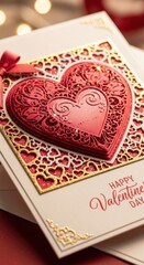 Fototapeta premium Elegant Valentines Day Card with Intricate Red Heart Design.