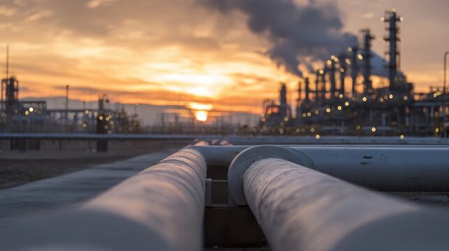 close-up of the pipeline at an oil and gas plant