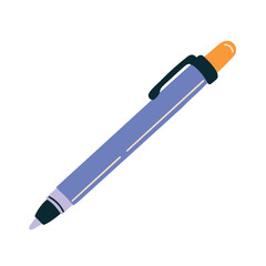 Blue ballpoint pen with a retractable refill. Writing instrument for office work and study. Flat style vector.