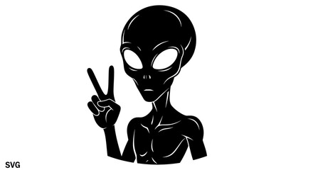Alien Figure Making Peace Sign, Sci-Fi Concept, Vector Silhouette © Tembok