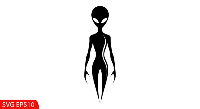 Alien silhouette on white background, extraterrestrial life form concept