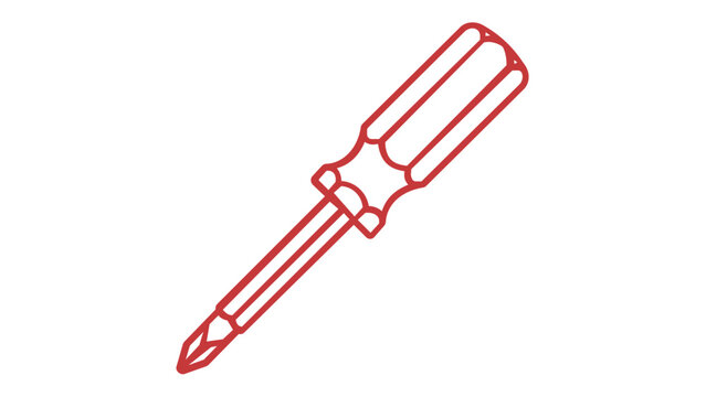 Red line art vector illustration of a professional screwdriver tool for construction, home repair, and DIY projects. Minimalist flat icon design for web, mobile apps, and graphic design.