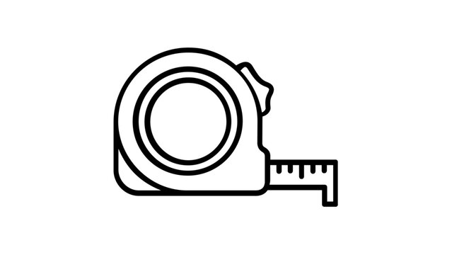 Professional tape measure line icon vector illustration. Scalable minimalist black and white graphic for construction, carpentry, DIY home improvement, and precision measurement tools.
