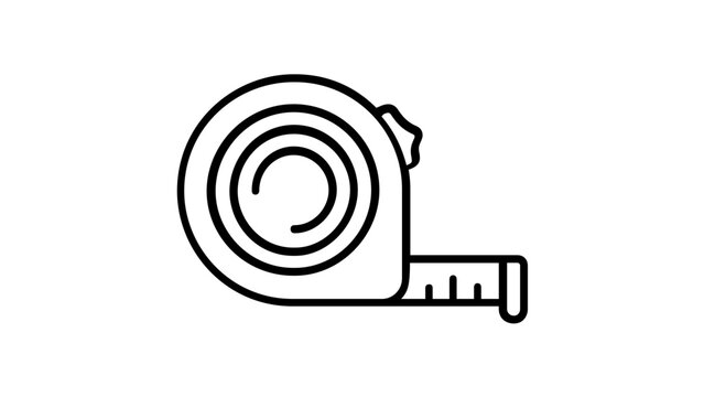 Minimalist Tape Measure Vector Icon Illustration - Scalable Black Line Art Design for Construction, DIY Projects, Architecture, Engineering, and Home Improvement Measurement Tools.