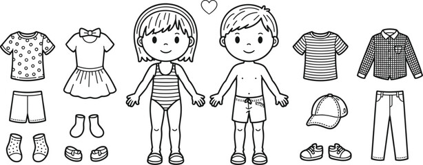Paper Doll Boy and Girl with Assorted Clothing and Accessories © Priyom