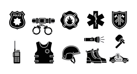 Collection of police and emergency service equipment icons © Mardiyo