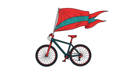 Fototapeta premium A bicycle with a waving flag in red and teal.