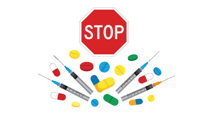 Stop drug abuse with medicine and syringes.