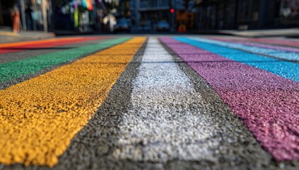 Fototapeta premium Vibrant Rainbow Crosswalk Painted on Asphalt Street.