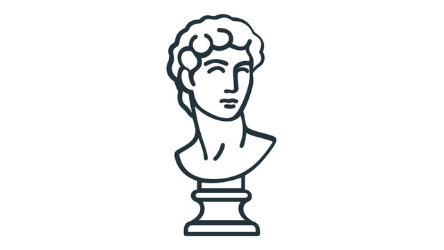 Minimalist Classical Greek Bust Sculpture Vector Icon Illustration of Michelangelo's David Head, Elegant Line Art Design for Creative Art, History, Museum, and Aesthetic Graphic Projects.