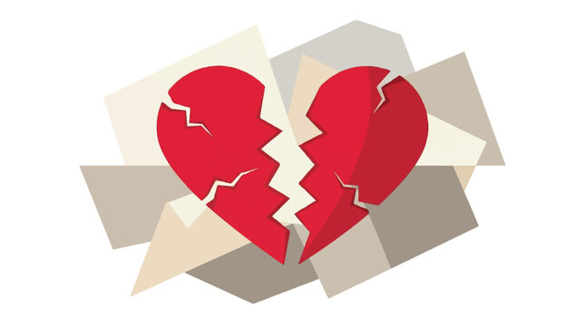 Abstract red broken heart graphic with shattered pieces and fading light effect with graphic resource with computer graphic with digital art