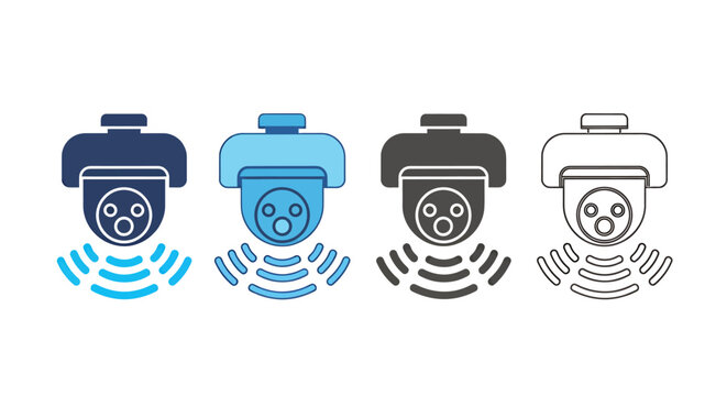 Set of four wireless surveillance camera icons in different colors.