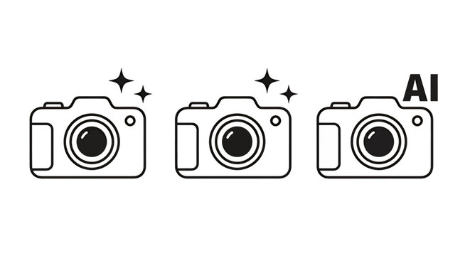 Set of three camera icons with AI label highlighting design elements.
