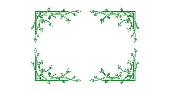 Green leafy vine frame border corners on white background