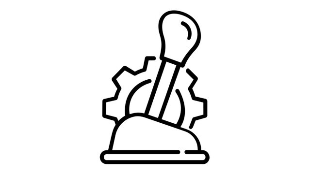 Minimalist gear shift lever and cogwheel vector icon illustration. Professional line art design for automotive transmission, manual gearbox, car mechanics, and vehicle control systems. Scalable flat
